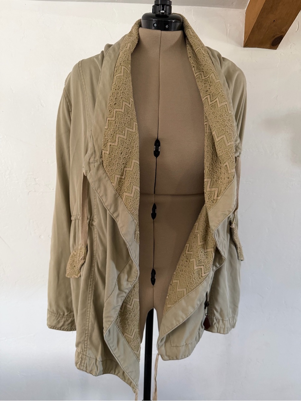 Anthropologie Khaki Lace-Trim Utility Jacket